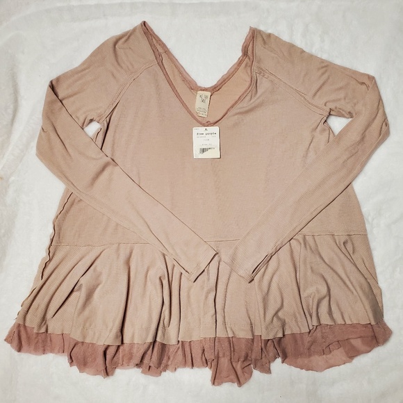 Free People Tops - We the Free Tangerine Long Sleeve Tiered Flared Hem Tee Size XS
